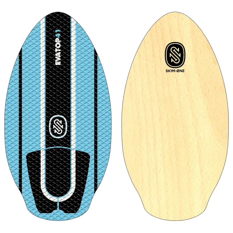 Skim One 41-inch EVA skimboard with blue EVA deck and wood base, available in Cyprus